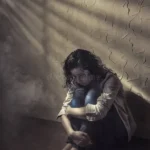 loneliness young sad woman sitting alone floor empty room 130371868